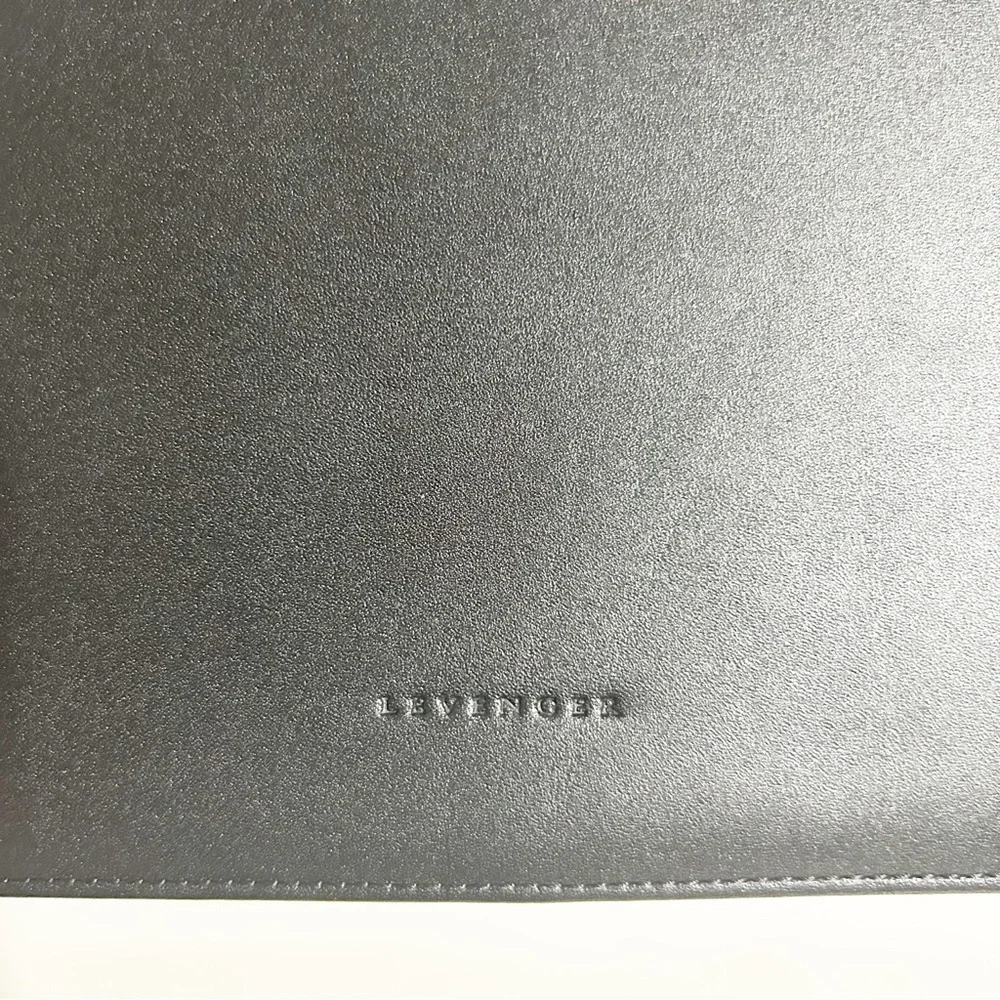 Levenger Black Leather Portfolio Sleeve Document Case Fabric Lined Expand Sides